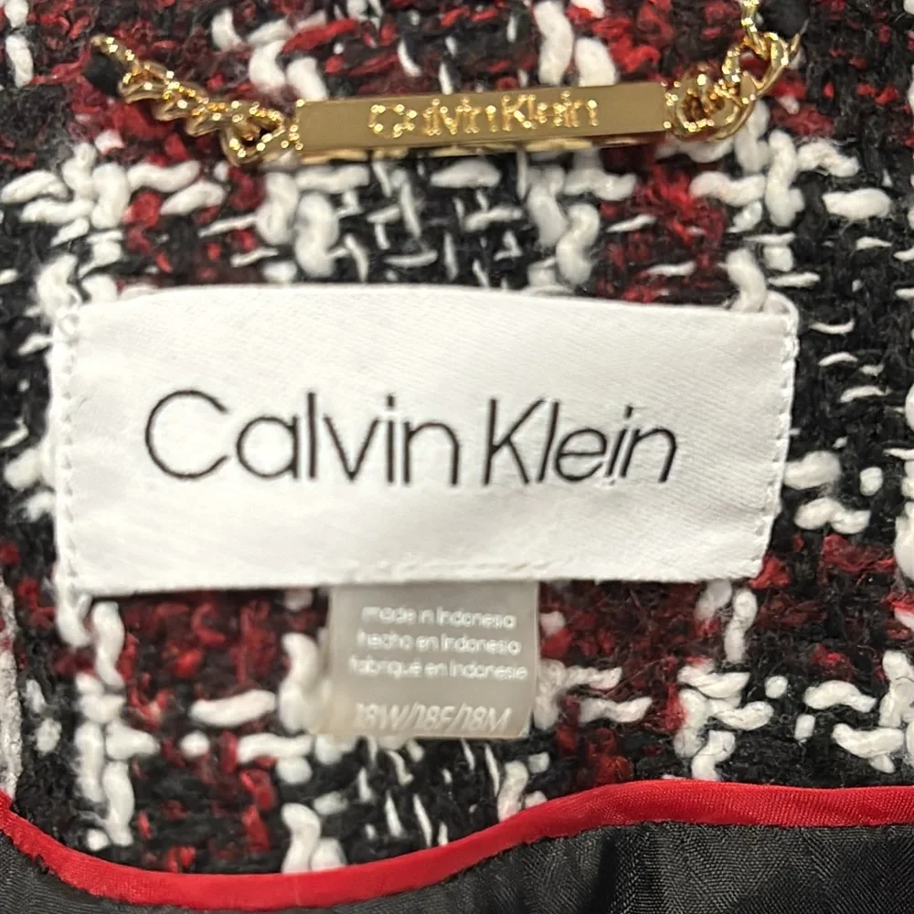 Calvin Klein Women's Plus Tweed Plaid Topper
Jacket Black/Burg Size 18W - Picture 7 of 11